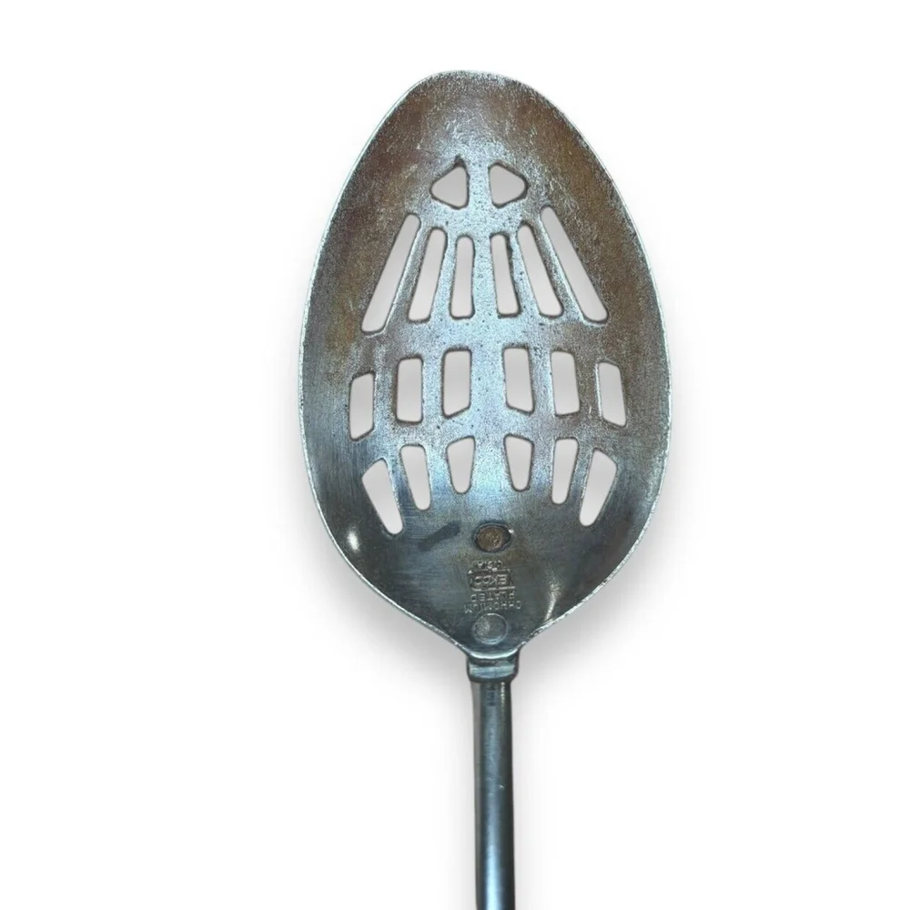 Vintage EKCO Flint Stainless Steel Slotted Spoon Composite Black Handle
